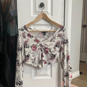 Skull and Hearts Long Sleeve Crop Top
